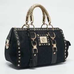 Versace Black/Gold Signature Fabric and Leather Studded Snap Out Of It Satchel
