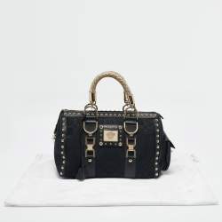 Versace Black/Gold Signature Fabric and Leather Studded Snap Out Of It Satchel