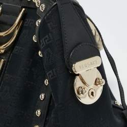Versace Black/Gold Signature Fabric and Leather Studded Snap Out Of It Satchel
