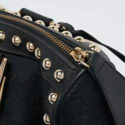 Versace Black/Gold Signature Fabric and Leather Studded Snap Out Of It Satchel