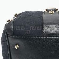 Versace Black/Gold Signature Fabric and Leather Studded Snap Out Of It Satchel