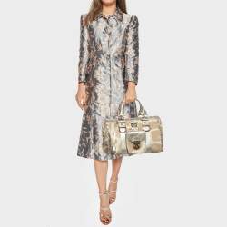 Versace Gold/Beige Calf Hair and Leather Snap Out Of It Satchel