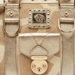 Versace Gold/Beige Calf Hair and Leather Snap Out Of It Satchel