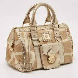 Versace Gold/Beige Calf Hair and Leather Snap Out Of It Satchel