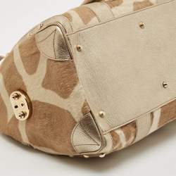 Versace Gold/Beige Calf Hair and Leather Snap Out Of It Satchel