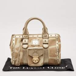 Versace Gold/Beige Calf Hair and Leather Snap Out Of It Satchel