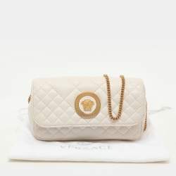 Pre Owned Versace White Quilted Leather La Medusa Chain Crossbody Bag