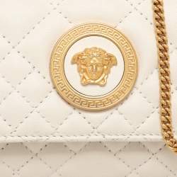 Pre Owned Versace White Quilted Leather La Medusa Chain Crossbody Bag