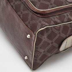 Versace Brown Signature Canvas and Leather Double Pocket Satchel