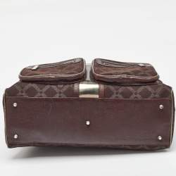 Versace Brown Signature Canvas and Leather Double Pocket Satchel