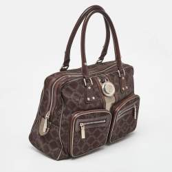 Versace Brown Signature Canvas and Leather Double Pocket Satchel