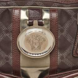 Versace Brown Signature Canvas and Leather Double Pocket Satchel