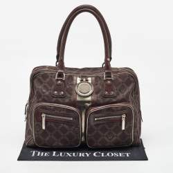 Versace Brown Signature Canvas and Leather Double Pocket Satchel