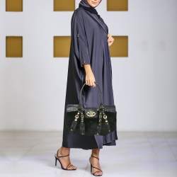 Versace Navy Blue Fur and Python Medusa Shoulder Bag