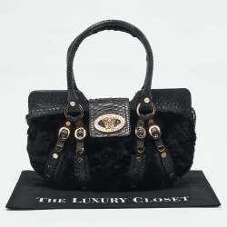 Versace Navy Blue Fur and Python Medusa Shoulder Bag
