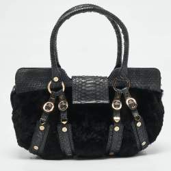 Versace Navy Blue Fur and Python Medusa Shoulder Bag
