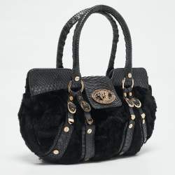Versace Navy Blue Fur and Python Medusa Shoulder Bag