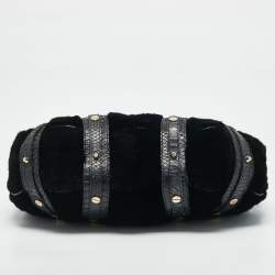 Versace Navy Blue Fur and Python Medusa Shoulder Bag
