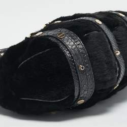 Versace Navy Blue Fur and Python Medusa Shoulder Bag
