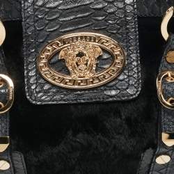 Versace Navy Blue Fur and Python Medusa Shoulder Bag