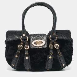 Versace Navy Blue Fur and Python Medusa Shoulder Bag