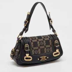 Versace Black Signature Canvas and Leather Vintage Medusa Shoulder Bag