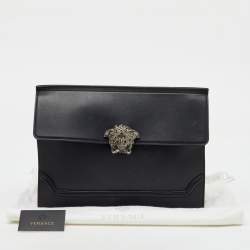 Pre Owned Versace Black Leather Medusa Flap Pouch Clutch