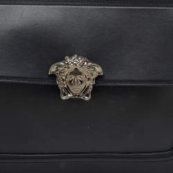 Pre Owned Versace Black Leather Medusa Flap Pouch Clutch