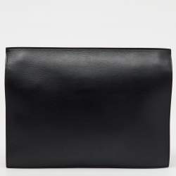 Pre Owned Versace Black Leather Medusa Flap Pouch Clutch