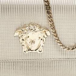 Pre Owned Versace Light Gold Embossed Leather Medusa Chain Shoulder Bag