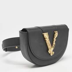 Versace Black Leather Virtus Convertible Belt Bag