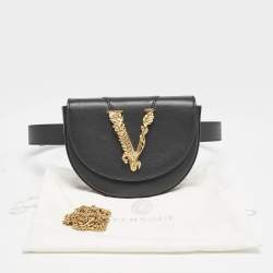 Versace Black Leather Virtus Convertible Belt Bag