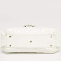 Versace White Quilted Patent Leather Satchel