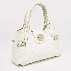 Versace White Quilted Patent Leather Satchel