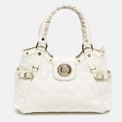 Versace White Quilted Patent Leather Satchel