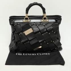 Versace Black Leather and Patent Leather Vanitas Tote