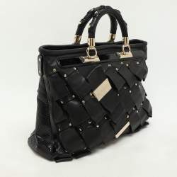 Versace Black Leather and Patent Leather Vanitas Tote