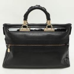 Versace Black Leather and Patent Leather Vanitas Tote