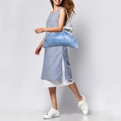 Versace Metallic Light Blue Leather Mirror Frame Chain Shoulder Bag