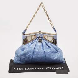 Versace Metallic Light Blue Leather Mirror Frame Chain Shoulder Bag