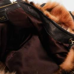 Versace Peach/Choco Brown Fur and Leather Charm Chain Tote