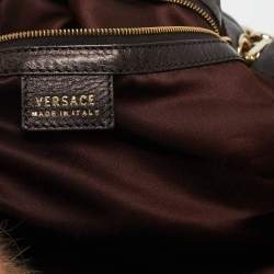 Versace Peach/Choco Brown Fur and Leather Charm Chain Tote