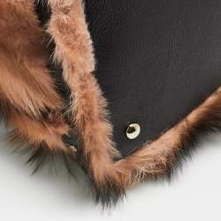 Versace Peach/Choco Brown Fur and Leather Charm Chain Tote