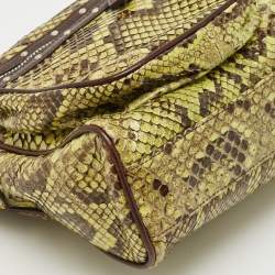 Versace Green Leather and Python Multiple Pocket Satchel