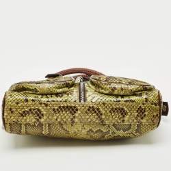 Versace Green Leather and Python Multiple Pocket Satchel