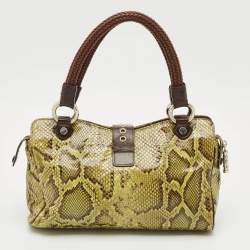 Versace Green Leather and Python Multiple Pocket Satchel