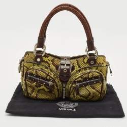 Versace Green Leather and Python Multiple Pocket Satchel
