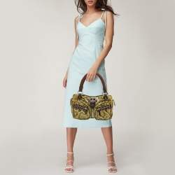 Versace Green Leather and Python Multiple Pocket Satchel