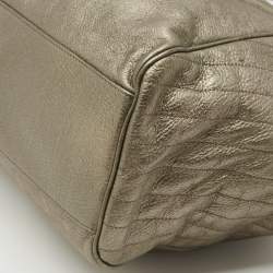 Versace Metallic Greca Embossed Leather Zip Chain Tote