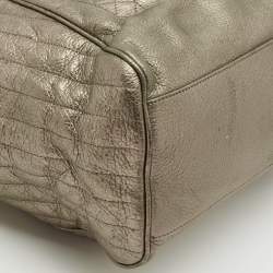Versace Metallic Greca Embossed Leather Zip Chain Tote